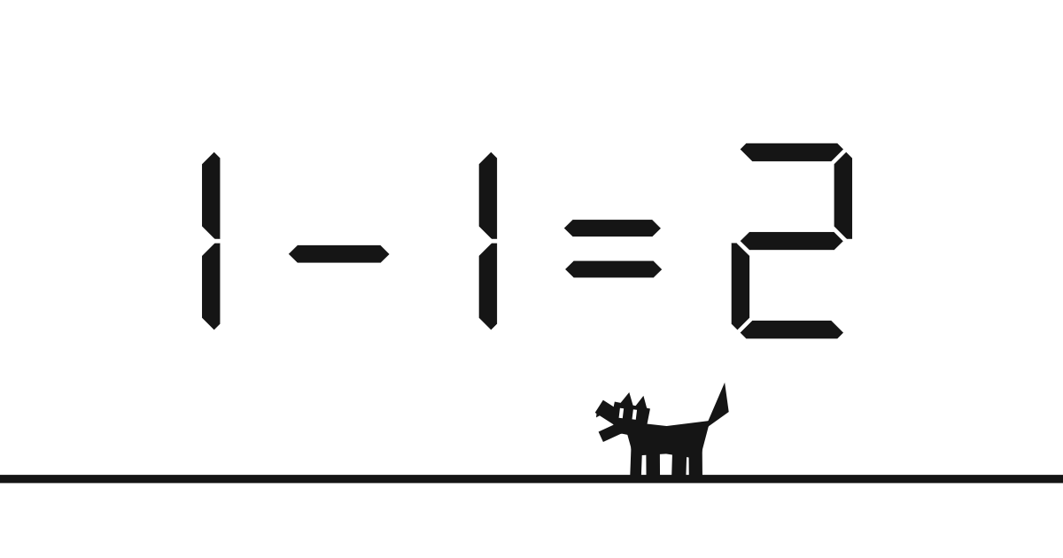 1ー1＝2
